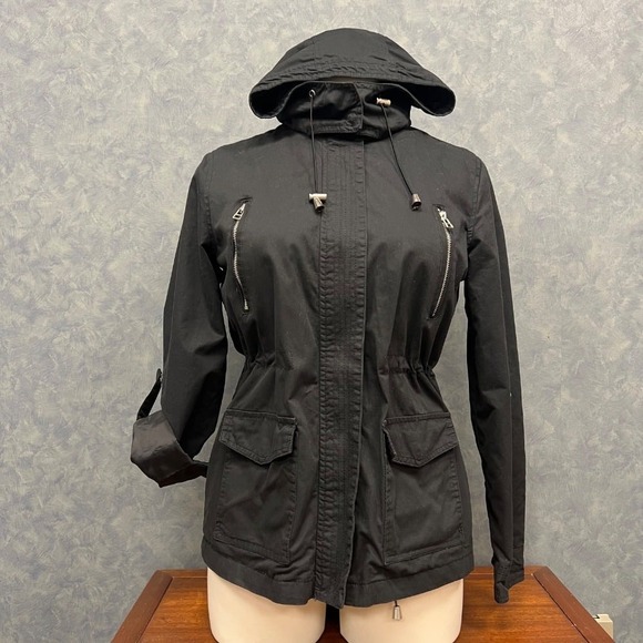 Bongo Anorak Jacket Hooded Utility Lightweight Drawstring Black Size L - Picture 1 of 9